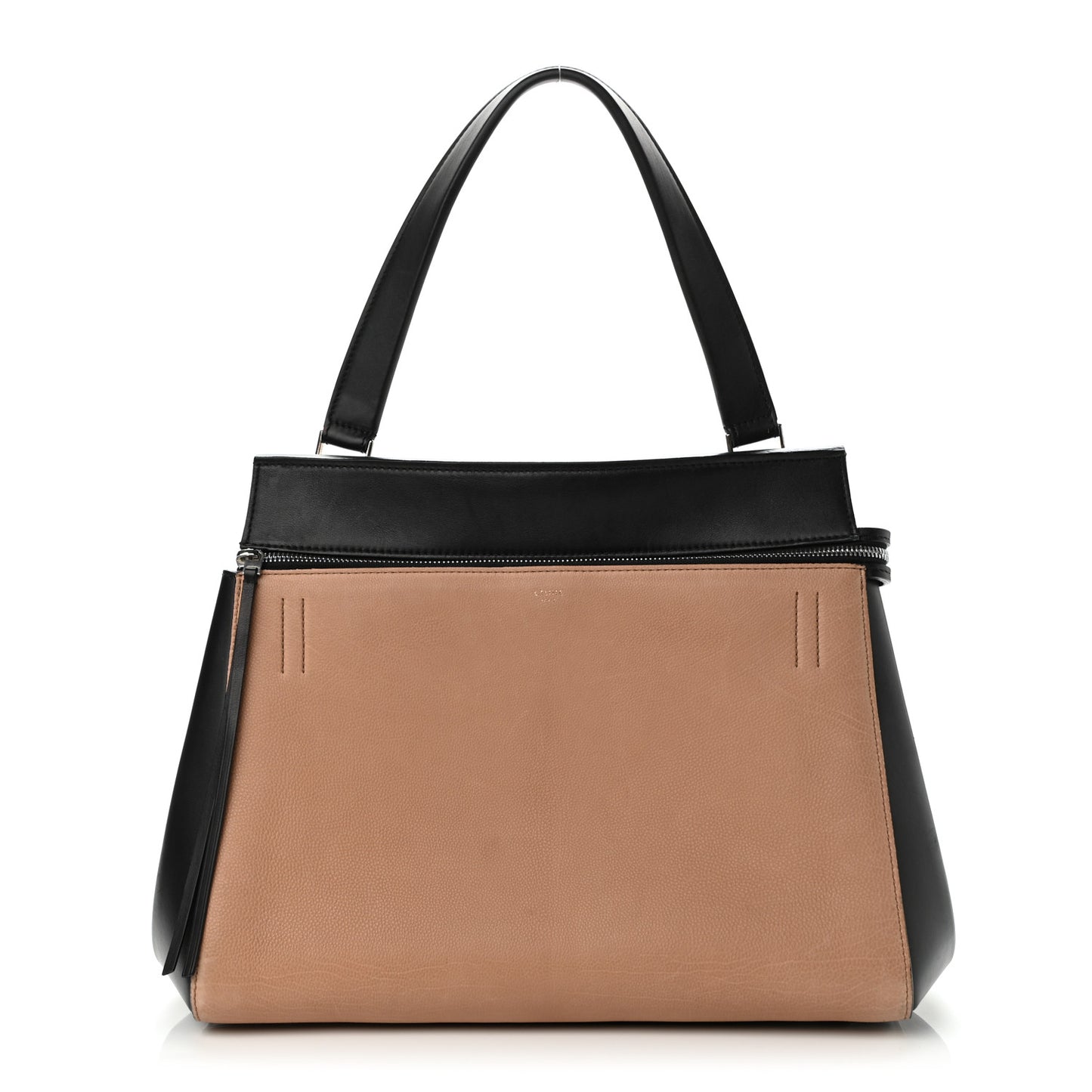 Supple Calfskin Large Bi-Color Edge Shoulder Bag Beige