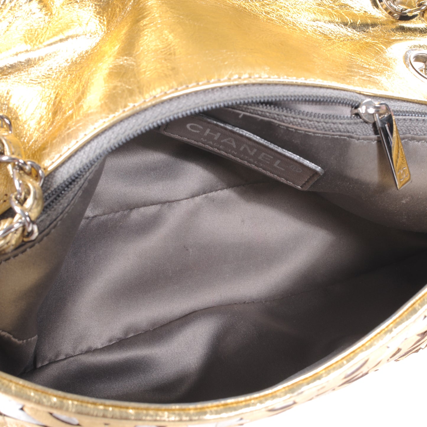 Calfskin Crackled CC Mix Flap Gold Silver
