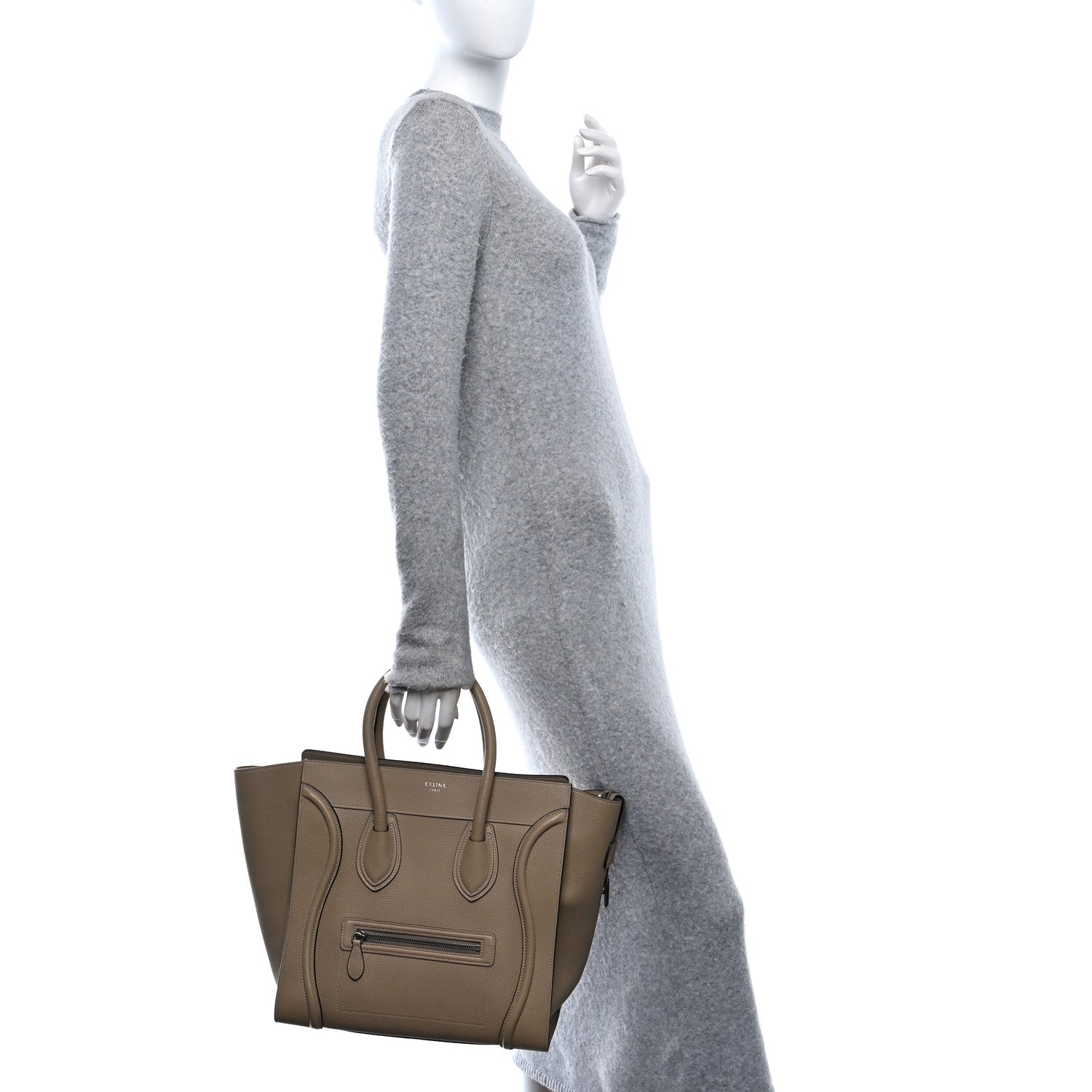 Celine Drummed Calfskin Mini Luggage Dune 2 of 11