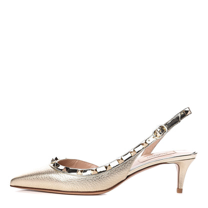 Valentino Garavani Metallic Pebbled Calfskin Rockstud Half D'Orsay Slingback 50mm Pumps 37 Platino 1 of 9