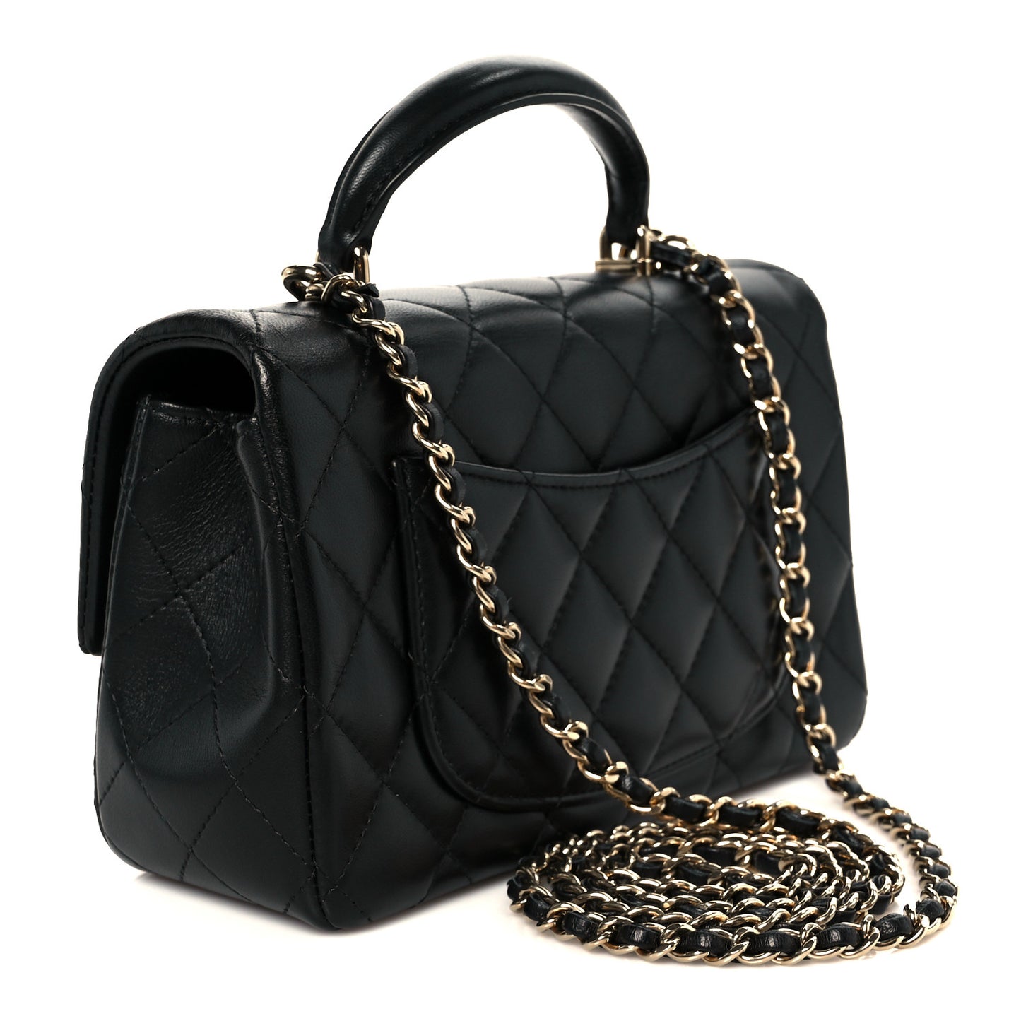 Lambskin Quilted Mini Top Handle Rectangular Flap Black