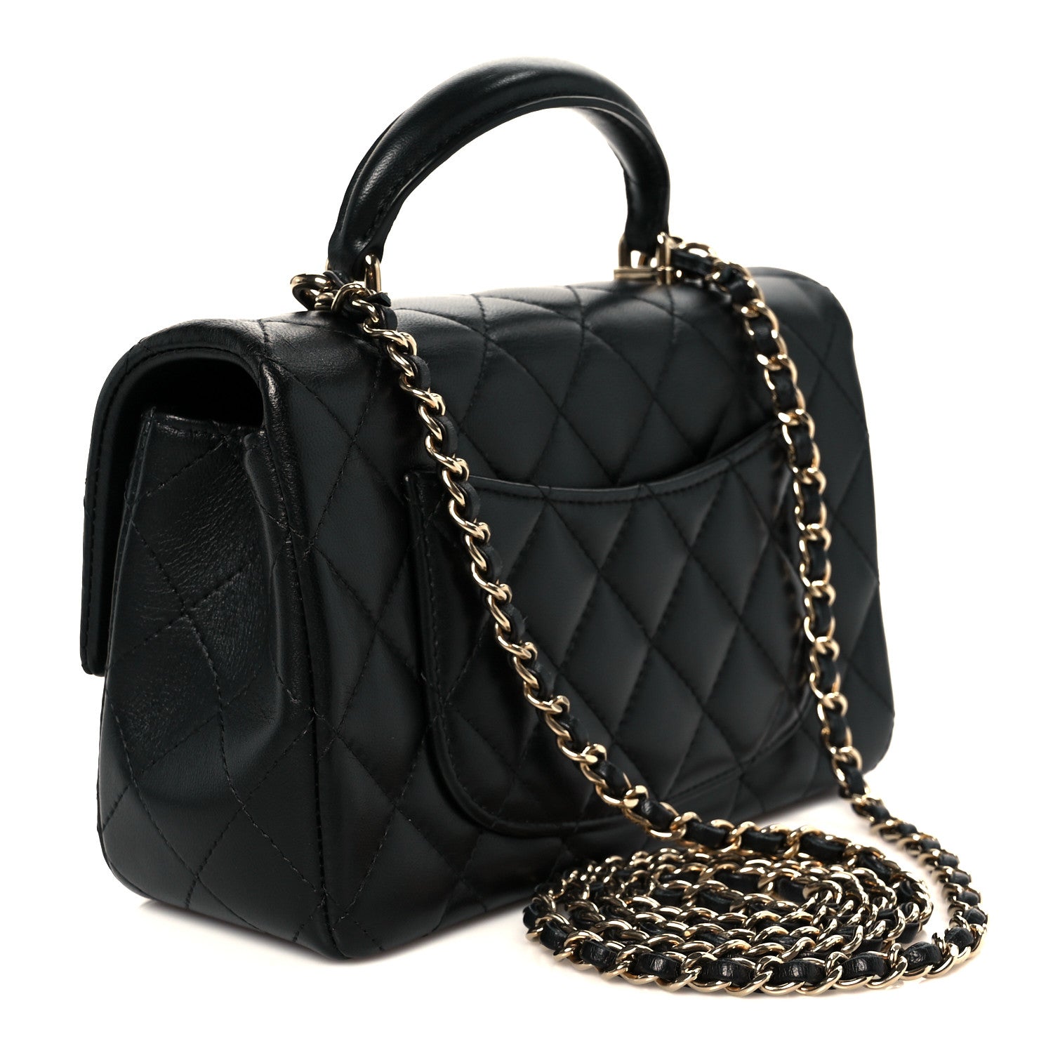 Chanel Lambskin Quilted Mini Top Handle Rectangular Flap Black 3 of 12