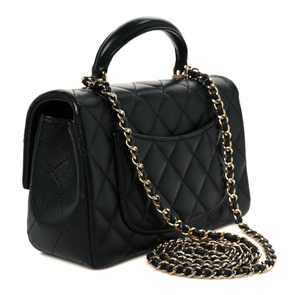 Chanel Lambskin Quilted Mini Top Handle Rectangular Flap Black 3 of 12