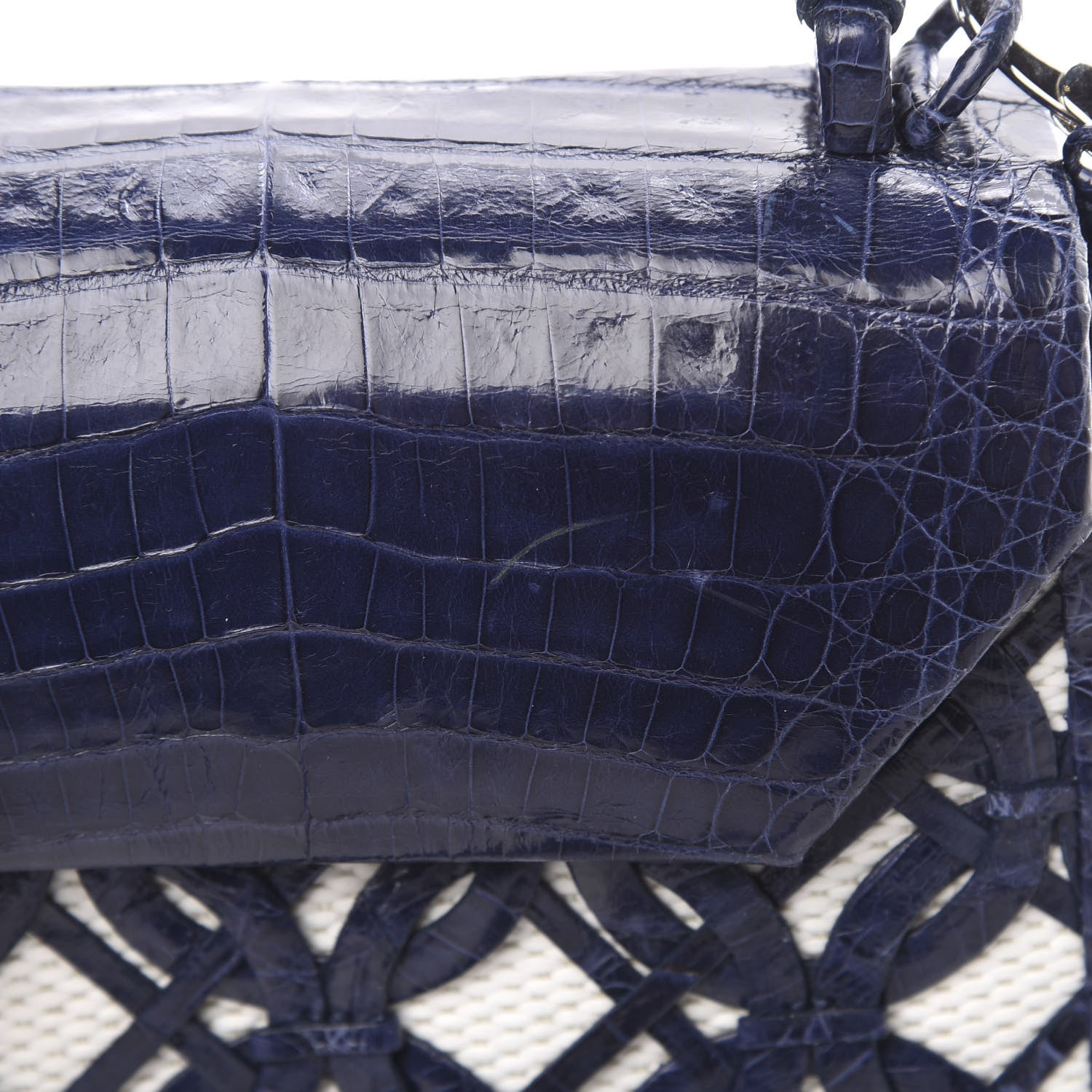 Nancy Gonzalez Crocodile Linen Mini Lily Top Handle Bag Blue 12 of 12