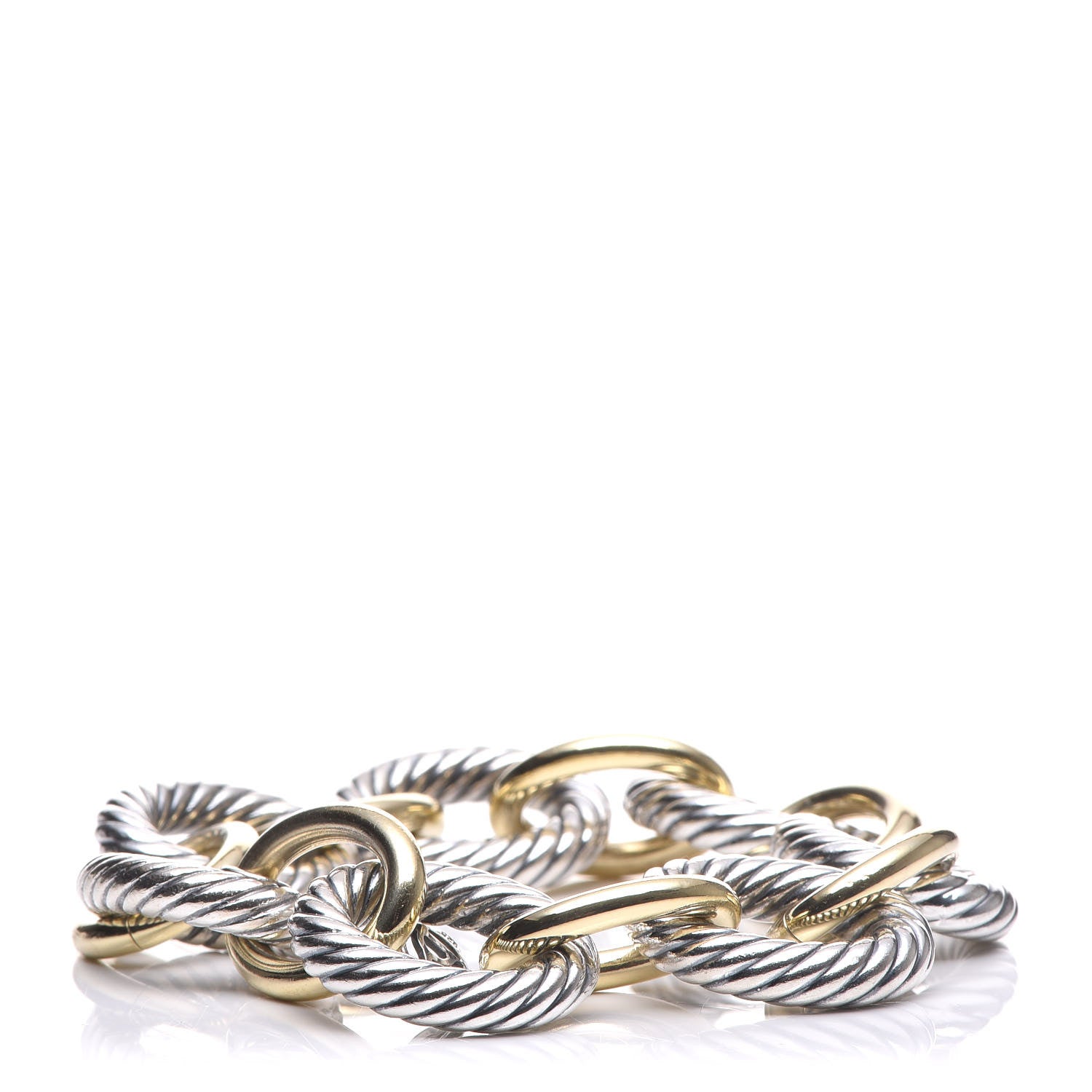 David Yurman Sterling Silver 18K Yellow Gold 12mm Large Oval Link Bracelet 3 of 5