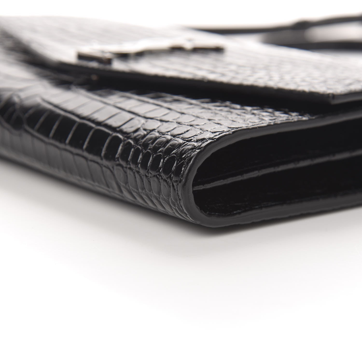 Saint Laurent Calfskin Crocodile Embossed Monogram Uptown Crossbody Black 8 of 10
