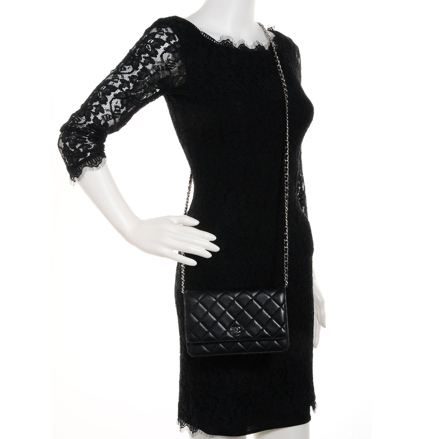 Lambskin Wallet on Chain WOC Black