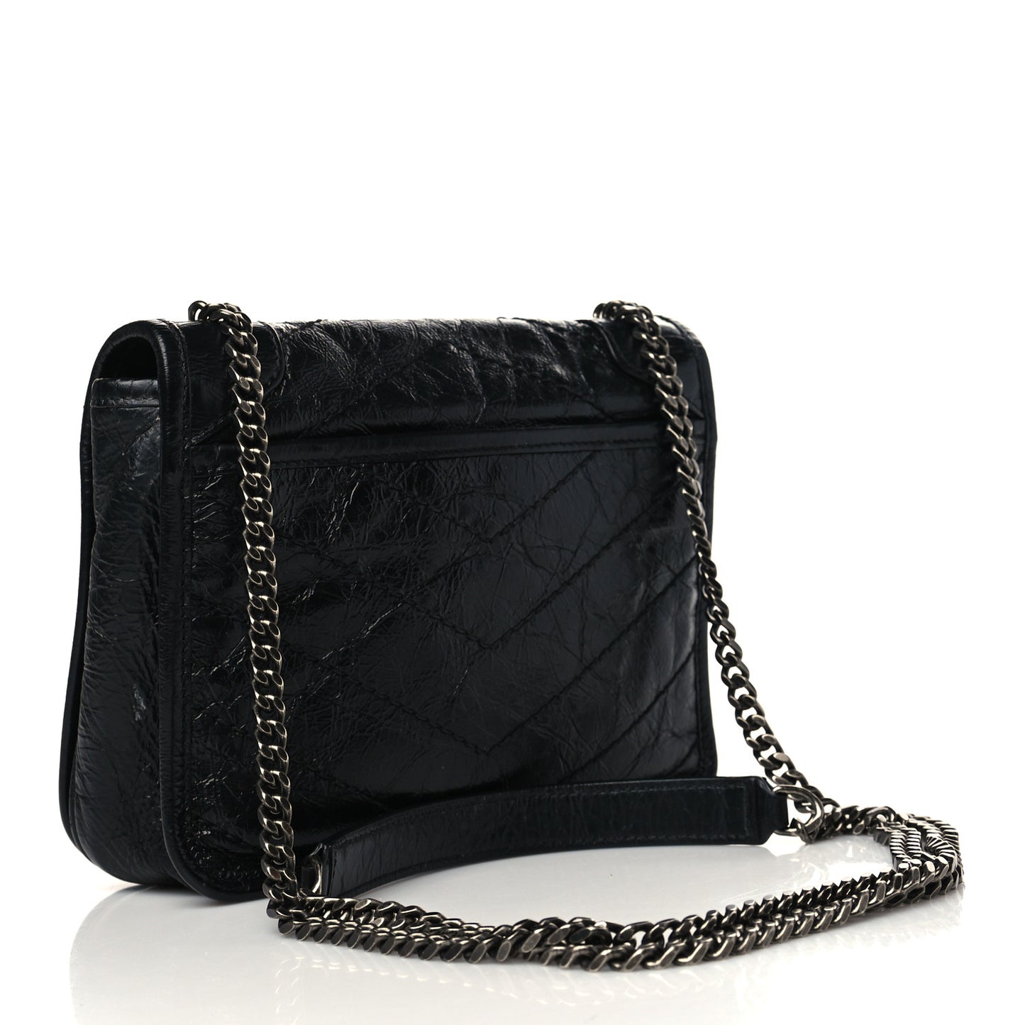 Crinkled Calfskin Matelasse Monogram Niki Chain Wallet Black