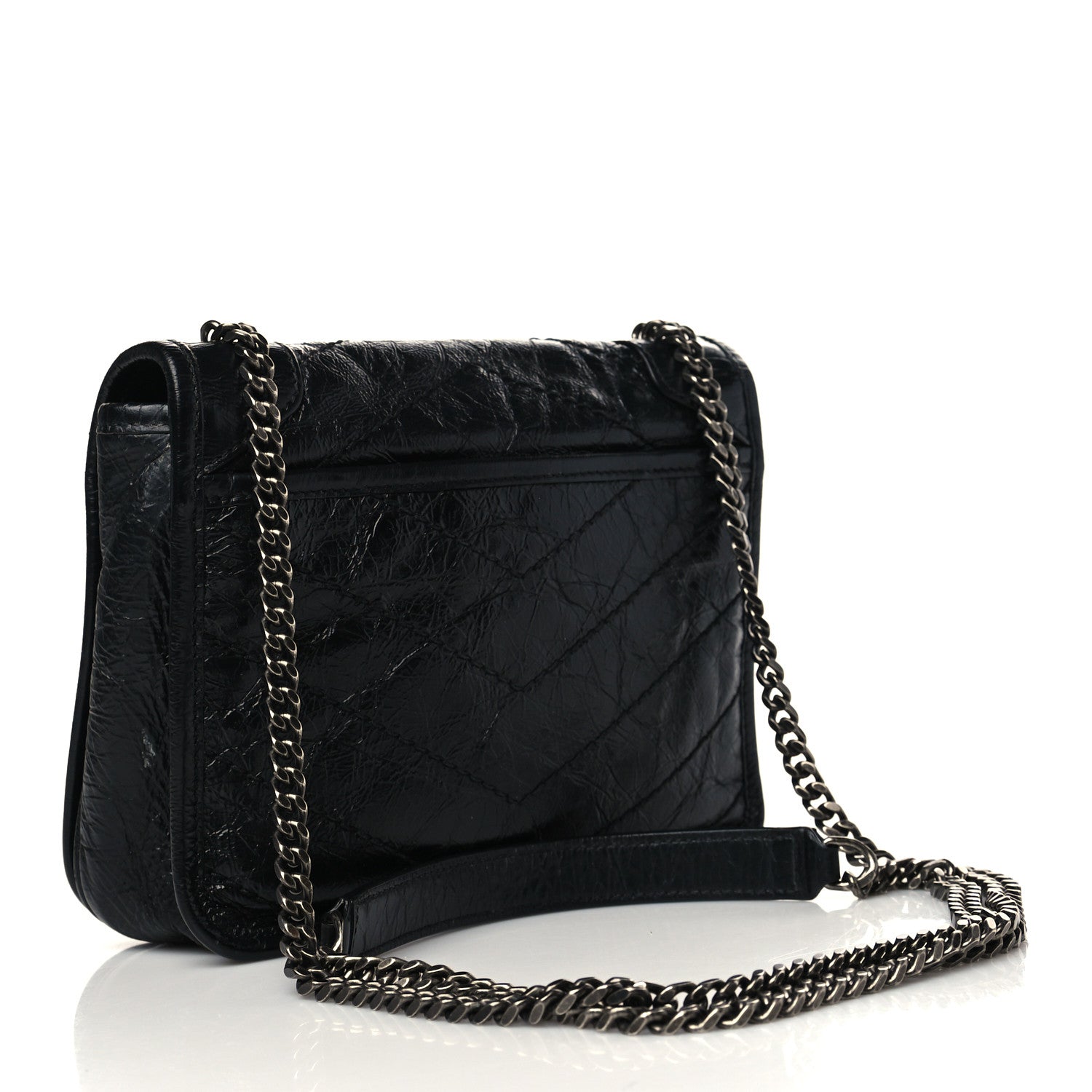 Saint Laurent Crinkled Calfskin Matelasse Monogram Niki Chain Wallet Black 3 of 8