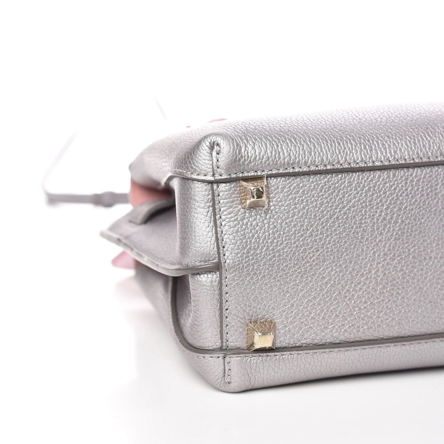 Metallic Grained Calfskin Mini Milla Tote Spike Silver