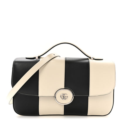 Gucci Senna Calfskin Lines Petite GG Top Handle Shoulder Bag Black Mystic White 1 of 10