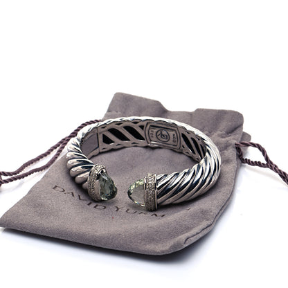 David Yurman Sterling Silver Prasiolite Diamond 16mm Waverly Bracelet 6 of 6