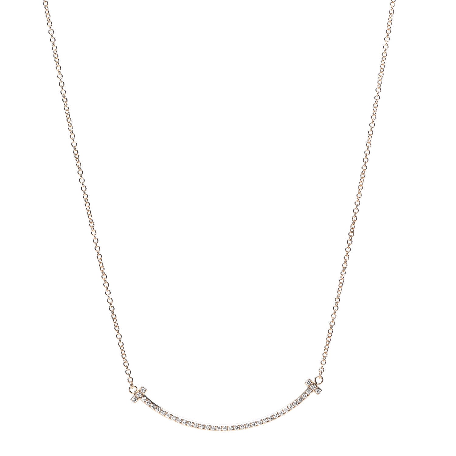 Tiffany 18K Rose Gold Diamond Small T Smile Pendant Necklace 1 of 6