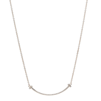 Tiffany 18K Rose Gold Diamond Small T Smile Pendant Necklace 1 of 6