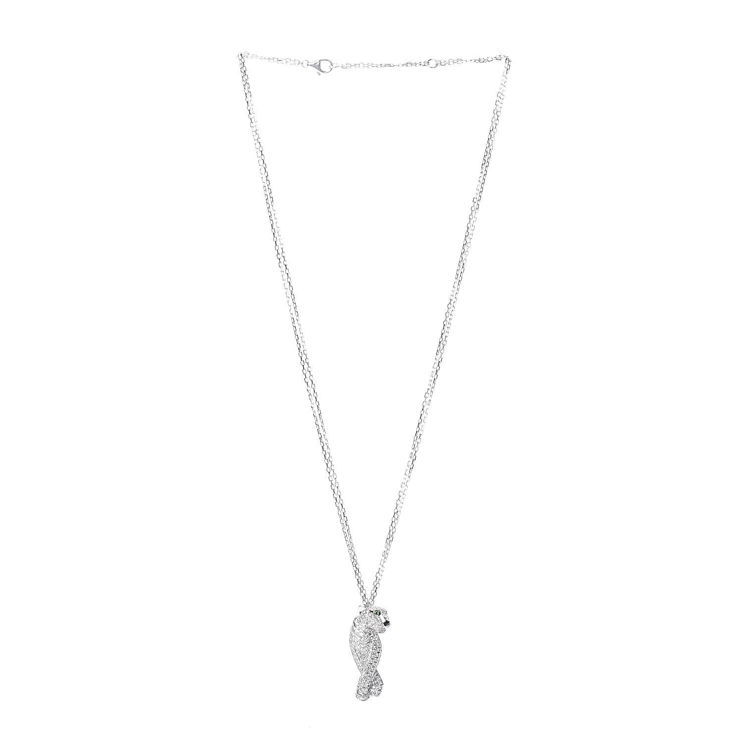 Cartier 18K White Gold Diamond Onyx Emerald Panthere De Pendant Necklace 3 of 7