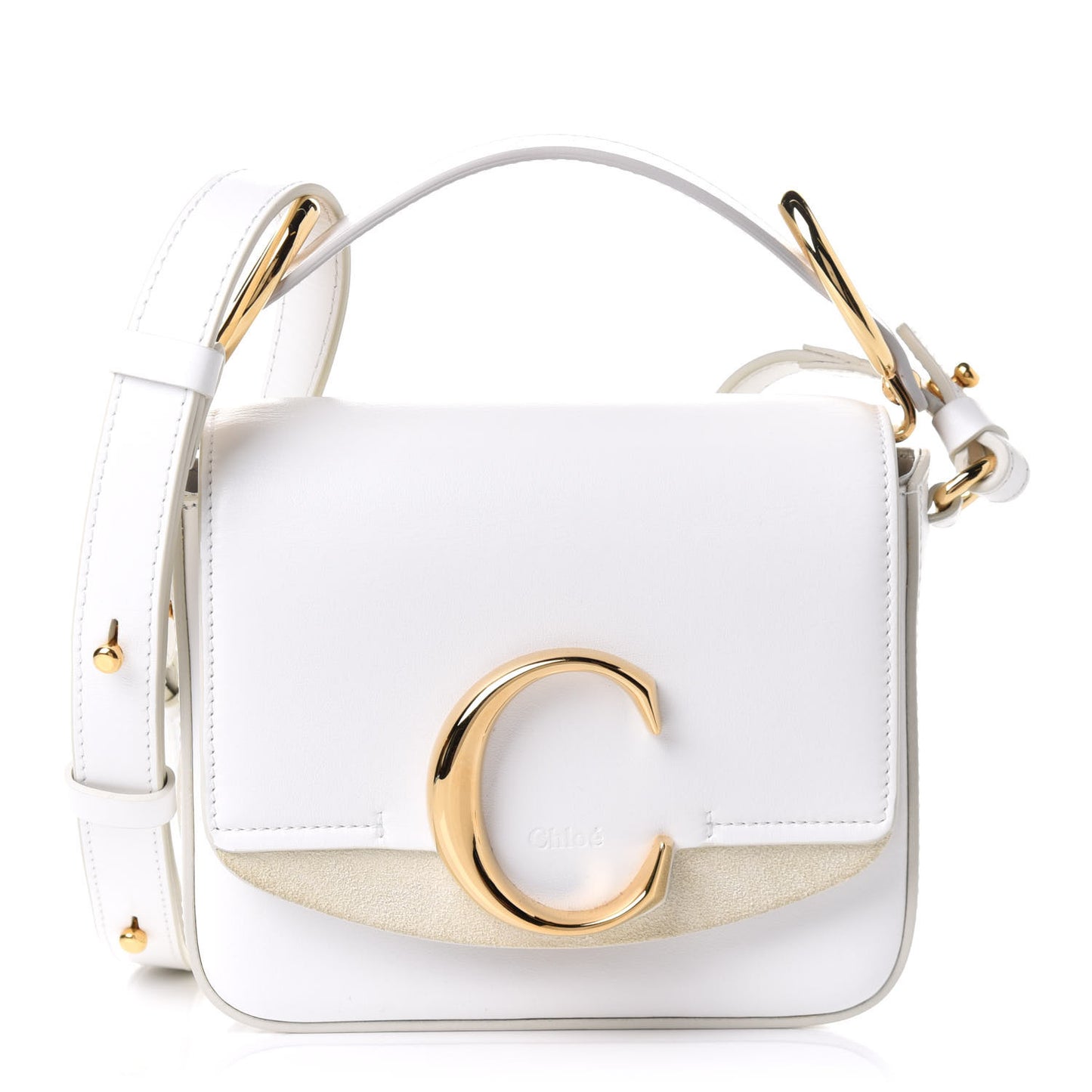 Shiny Calfskin Suede Mini C Bag Brilliant White