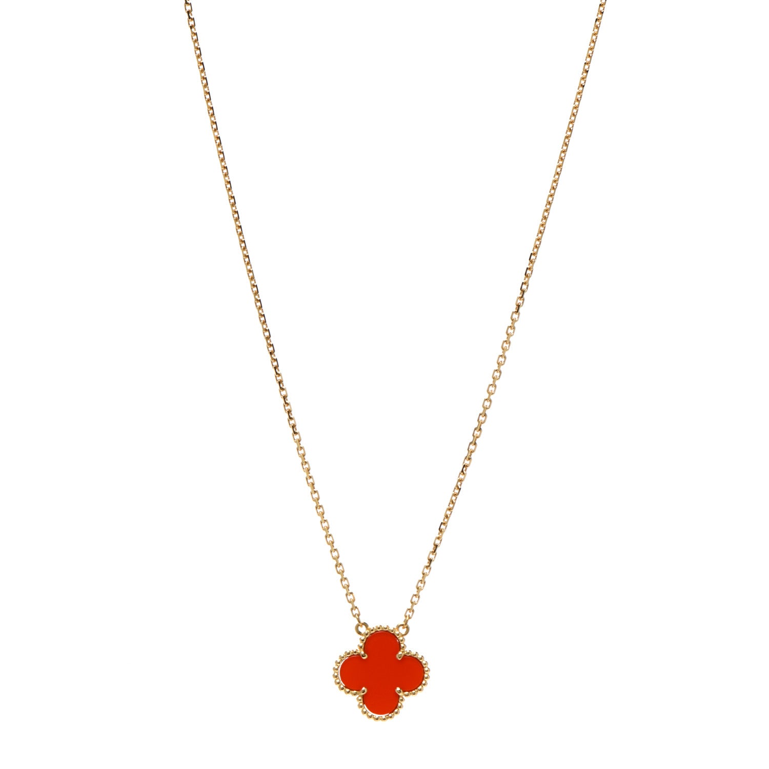 Van Cleef & Arpels 18K Yellow Gold Carnelian Vintage Alhambra Pendant Necklace 1 of 6