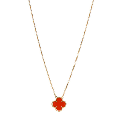 Van Cleef & Arpels 18K Yellow Gold Carnelian Vintage Alhambra Pendant Necklace 1 of 6