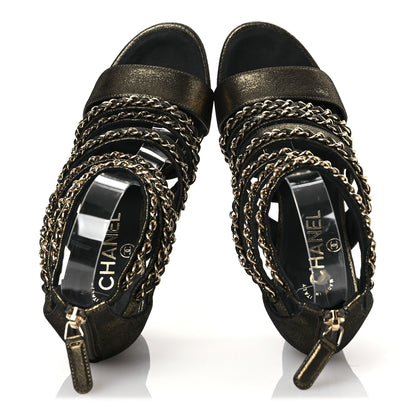 Chanel Suede Laminated Lambskin Gladiator Chain Sandals 36.5 Dark Gold 6 of 12