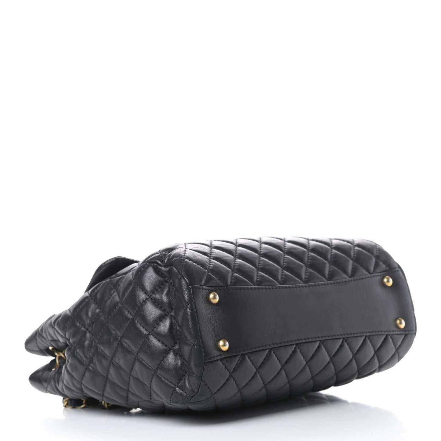 Lambskin Quilted Large Fluffy CC Shopping Tote Black