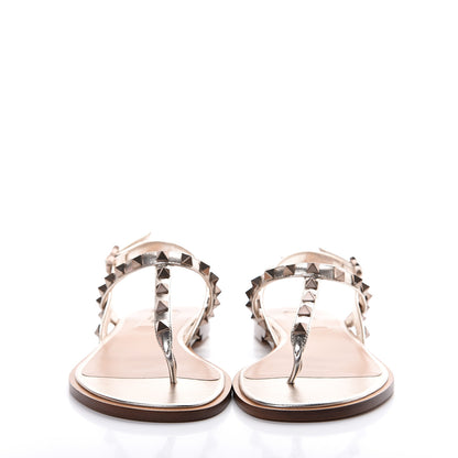 Valentino Garavani Metallic Nappa Rockstud Slingback Flat Thong Sandals 35.5 Skin 2 of 8