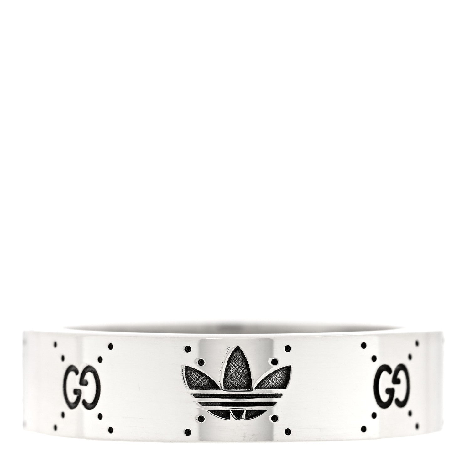 Gucci X ADIDAS Sterling Silver Trefoil GG Monogram Band Ring 61 9.75 3 of 5