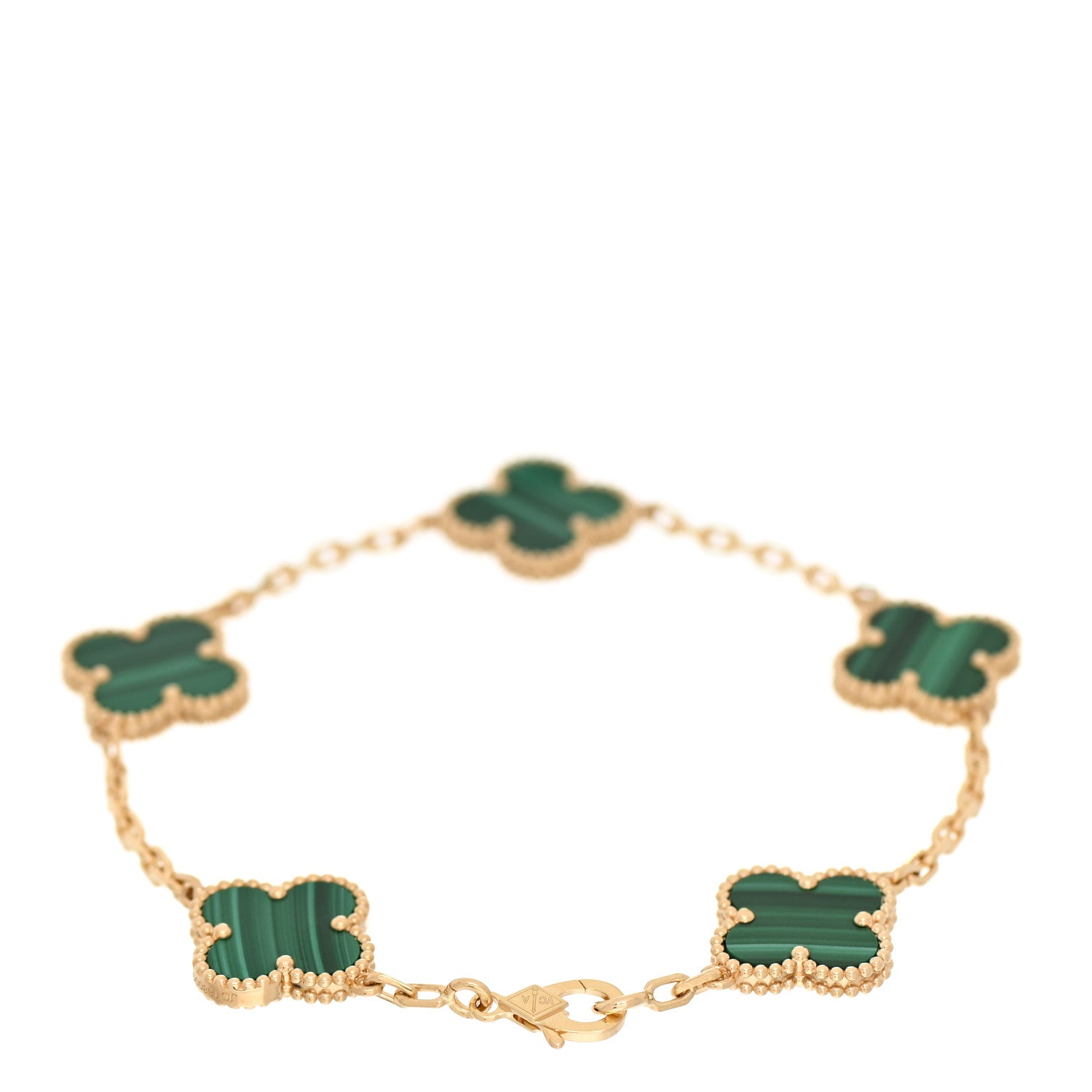 Van Cleef & Arpels 18K Yellow Gold Malachite 5 Motifs Vintage Alhambra Bracelet 2 of 6