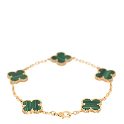 Van Cleef & Arpels 18K Yellow Gold Malachite 5 Motifs Vintage Alhambra Bracelet 2 of 6