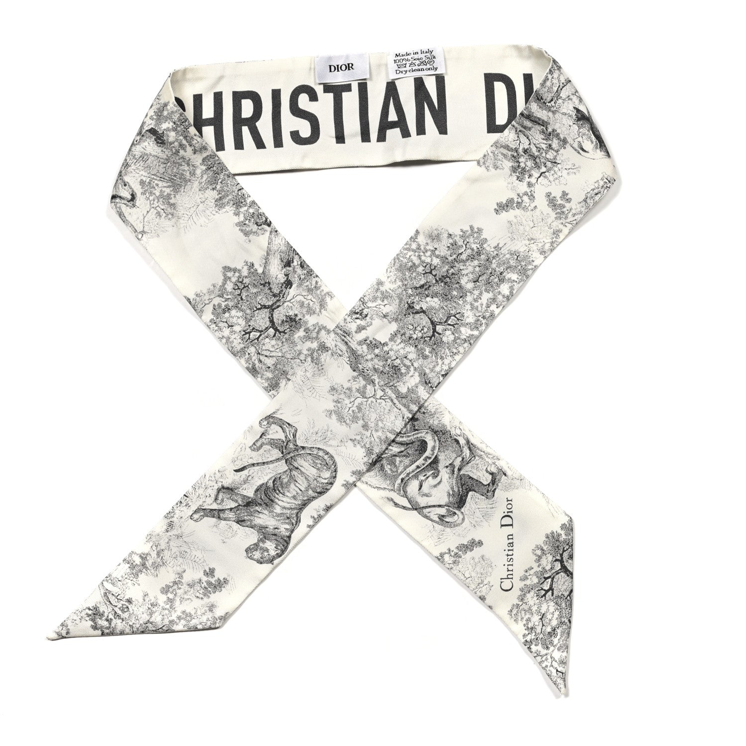 Christian Dior Silk Toile De Jouy Mitzah Scarf White 1 of 3