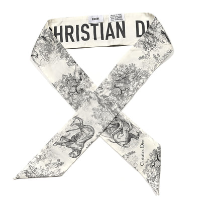 Christian Dior Silk Toile De Jouy Mitzah Scarf White 1 of 3