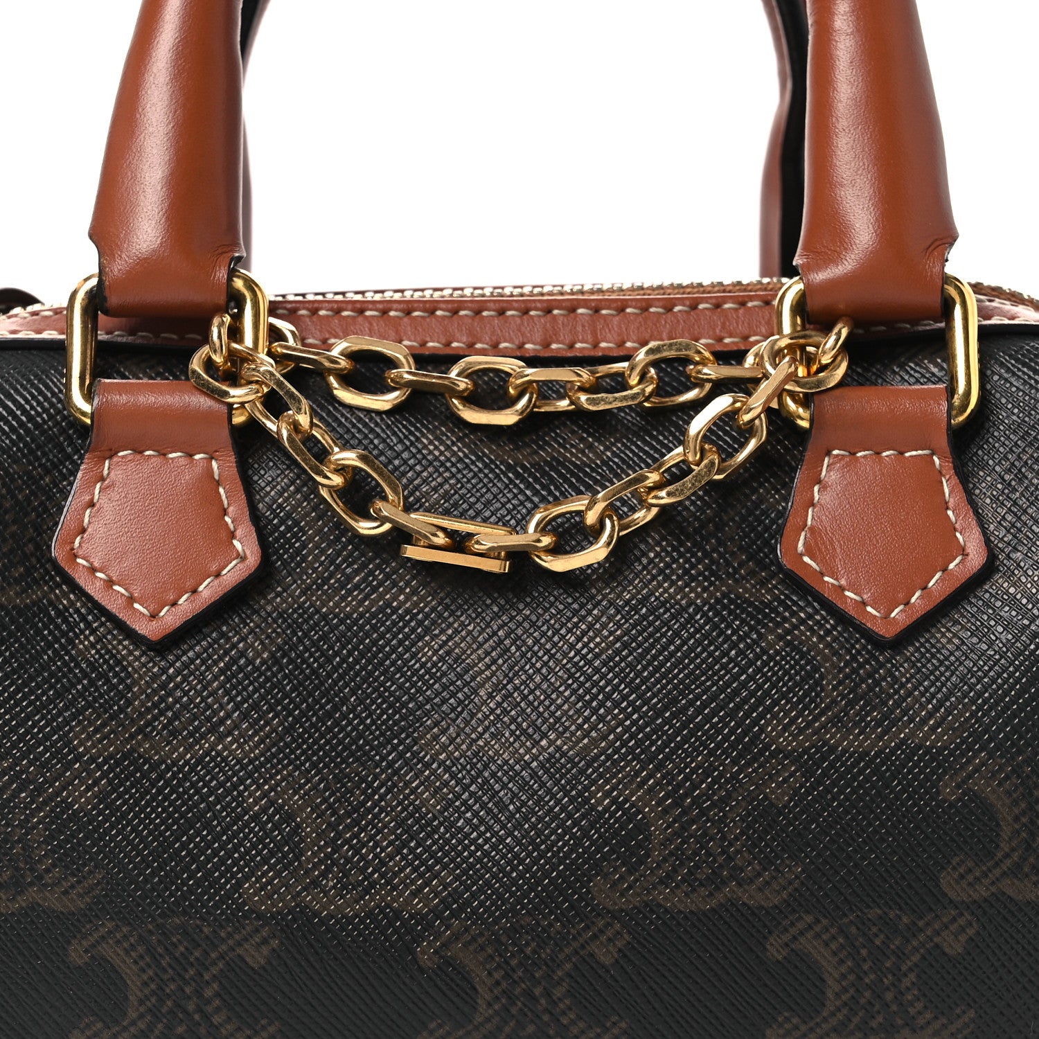 Celine Triomphe Canvas Calfskin Mini Boston Bag Tan 9 of 11