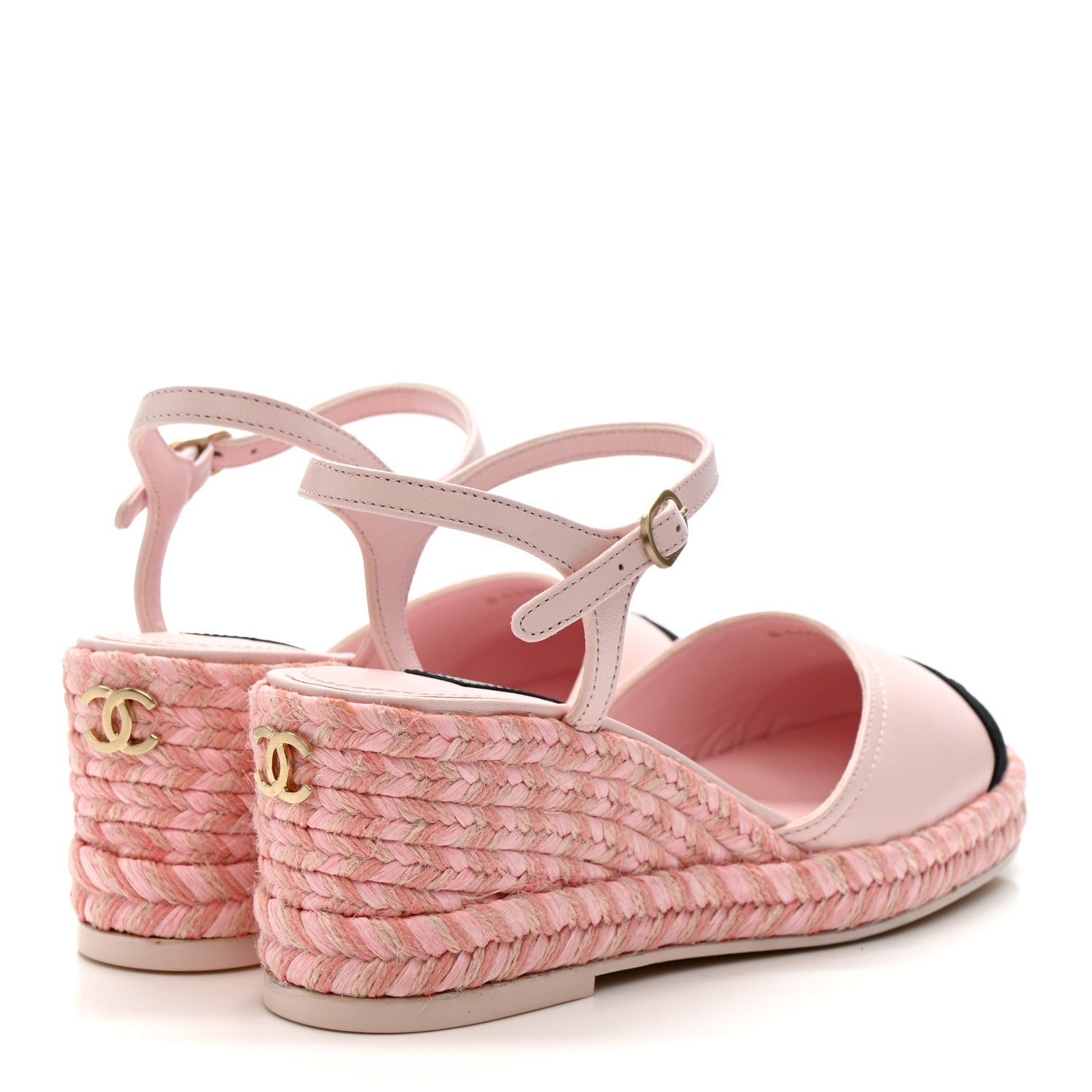 Chanel Lambskin Grosgrain CC Espadrilles Wedges 35 Pink Black 5 of 10