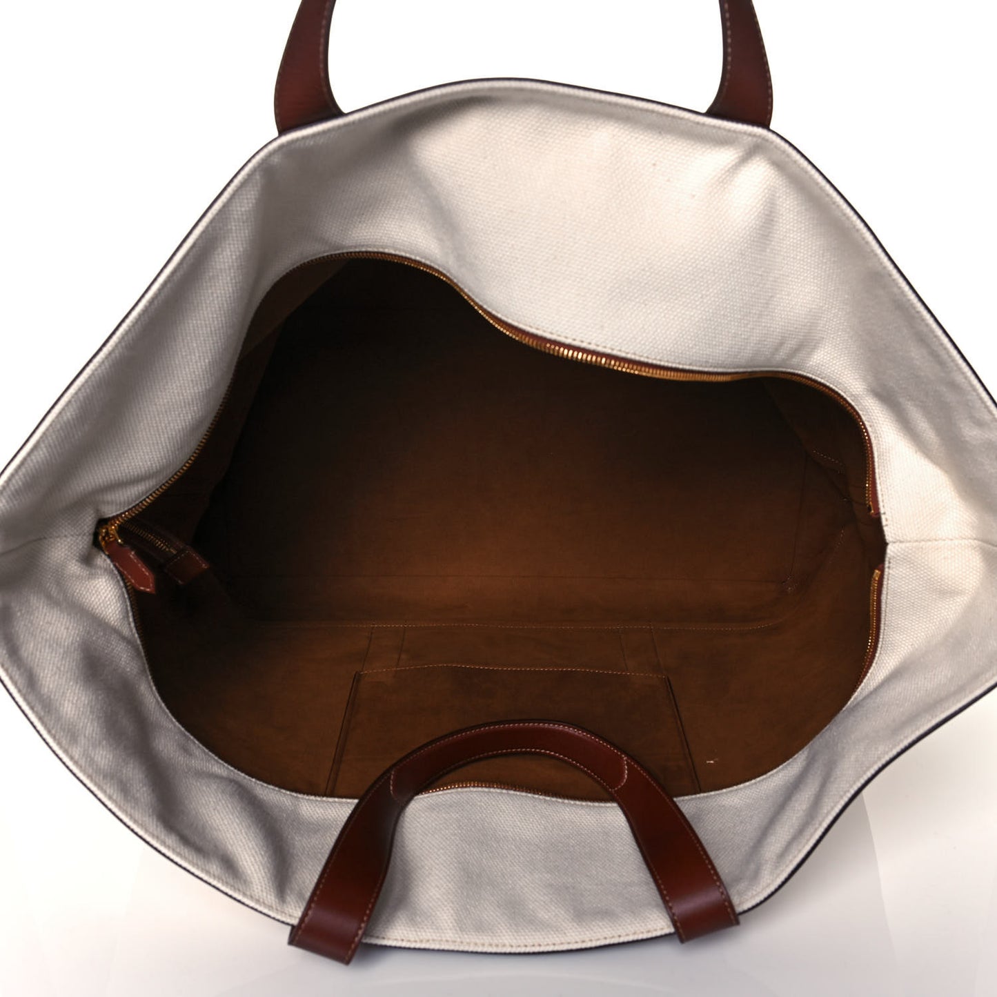 Canvas Calfskin Travel Tote White Brown