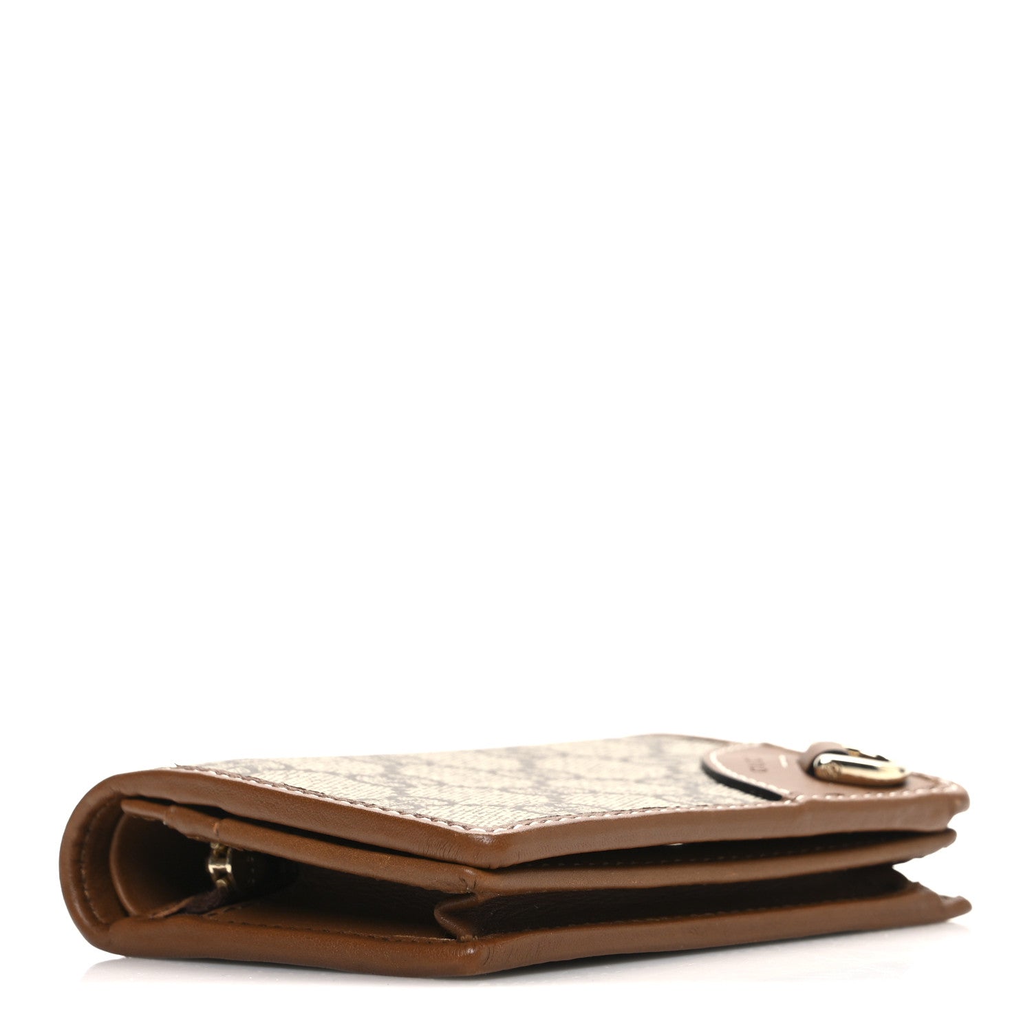 Gucci GG Supreme Monogram Textured Calfskin Emblem Mini Wallet Beige Dark Brown 4 of 7