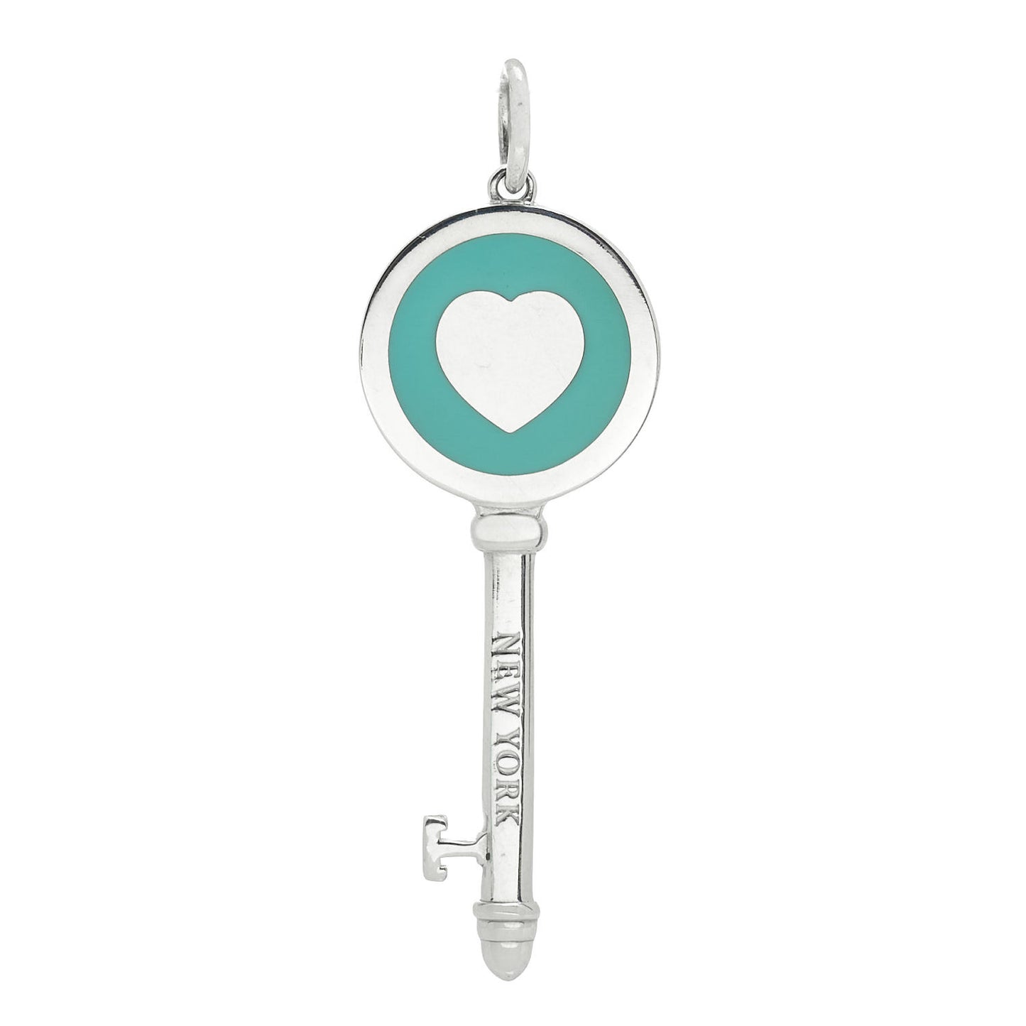 Sterling Silver Enamel Heart Key Pendant Blue