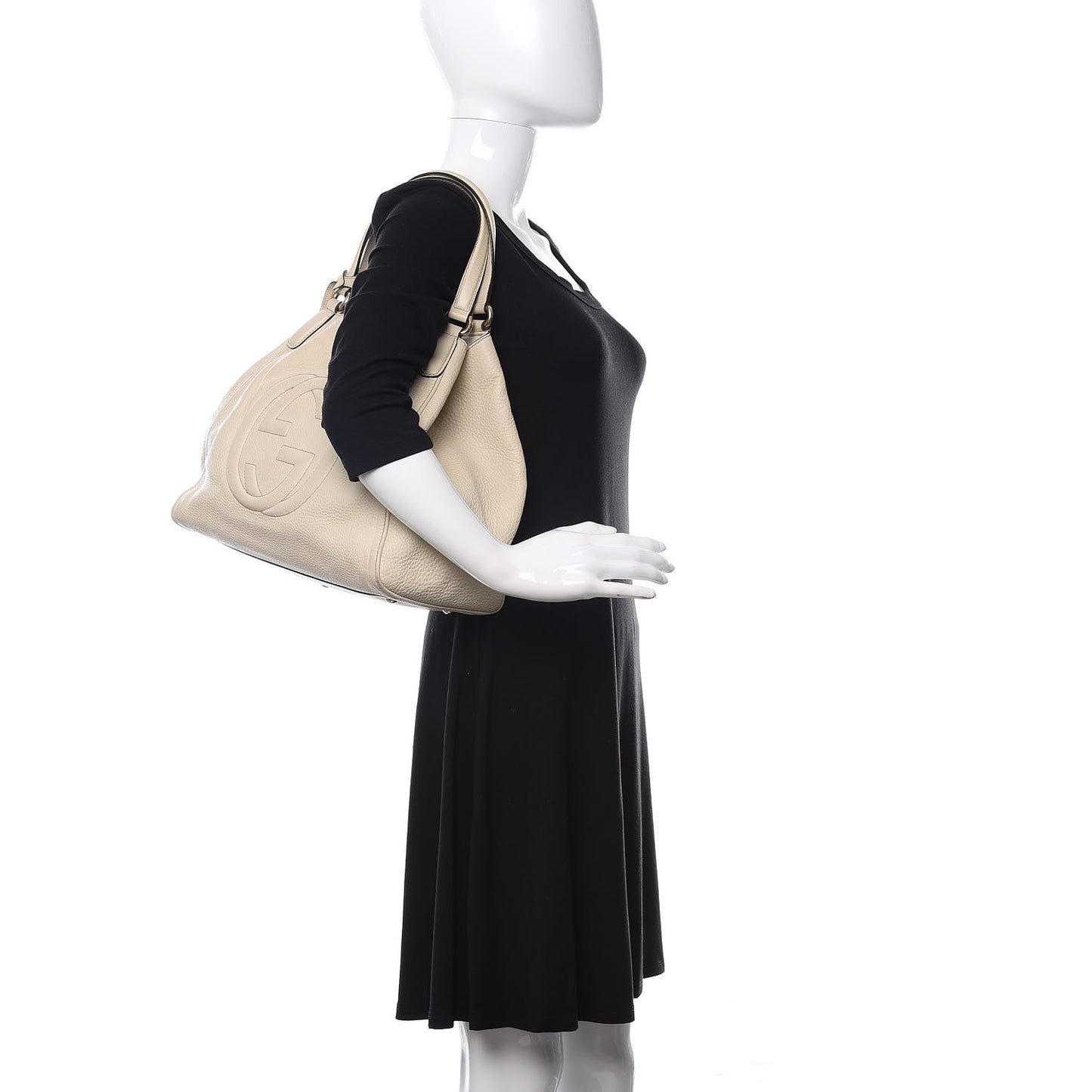 Pebbled Calfskin Medium Soho Shoulder Bag Off White