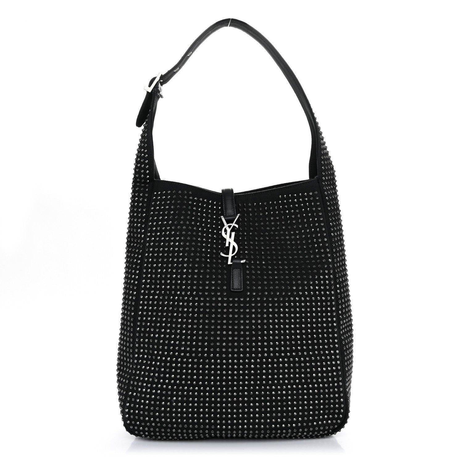 Saint Laurent Cotton Studded Le 5 A 7 Soft Hobo Black 1 of 9