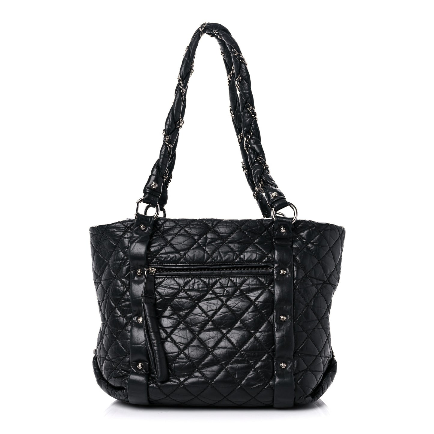 Distressed Lambskin Vintage Ligne Lady Braid Tote Black