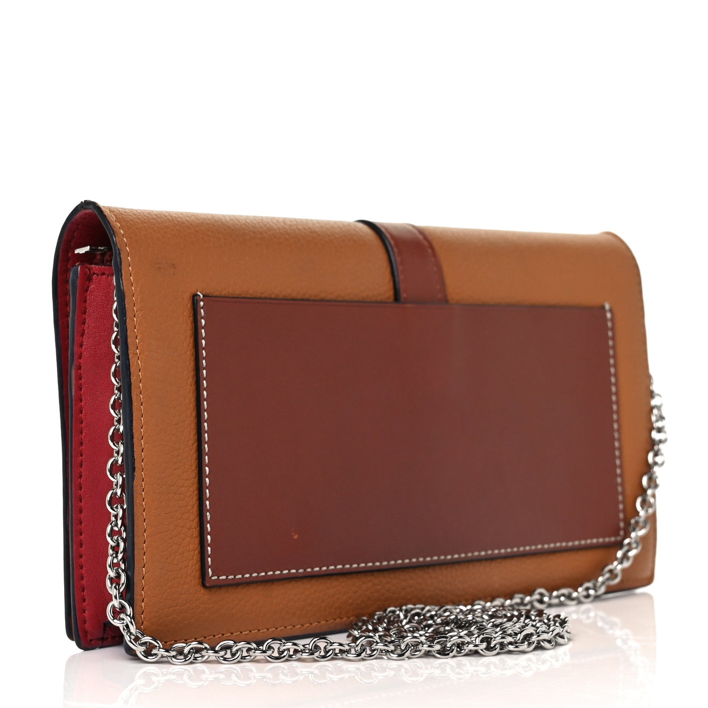 Grained Calfskin Chain Wallet Caramel Pecan