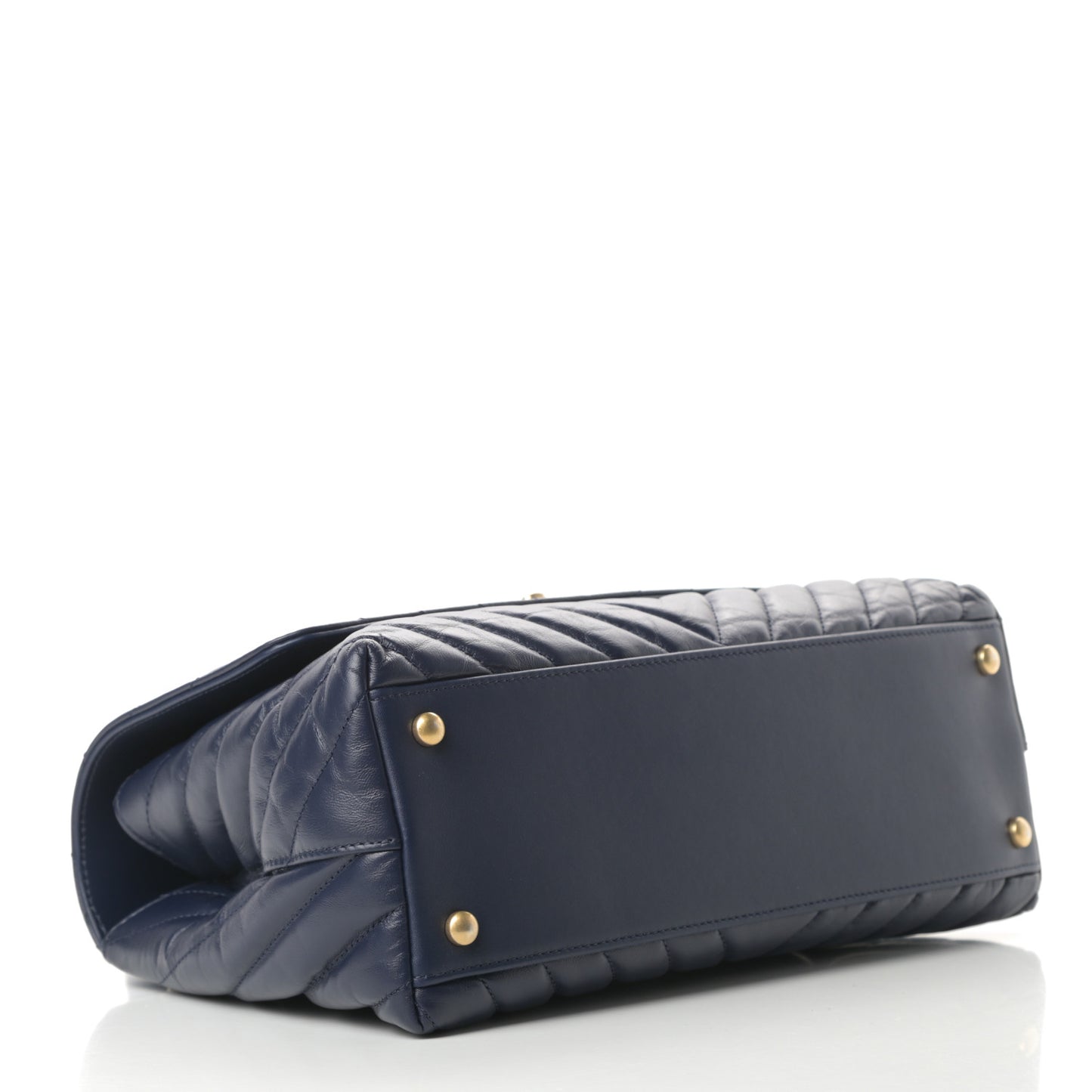 Aged Calfskin Chevron Quilted Small Coco Handle Flap Navy