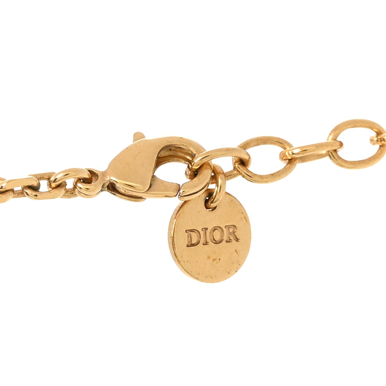 Christian Dior Metal Resin Pearl D-Luck Short Necklace Gold Navy