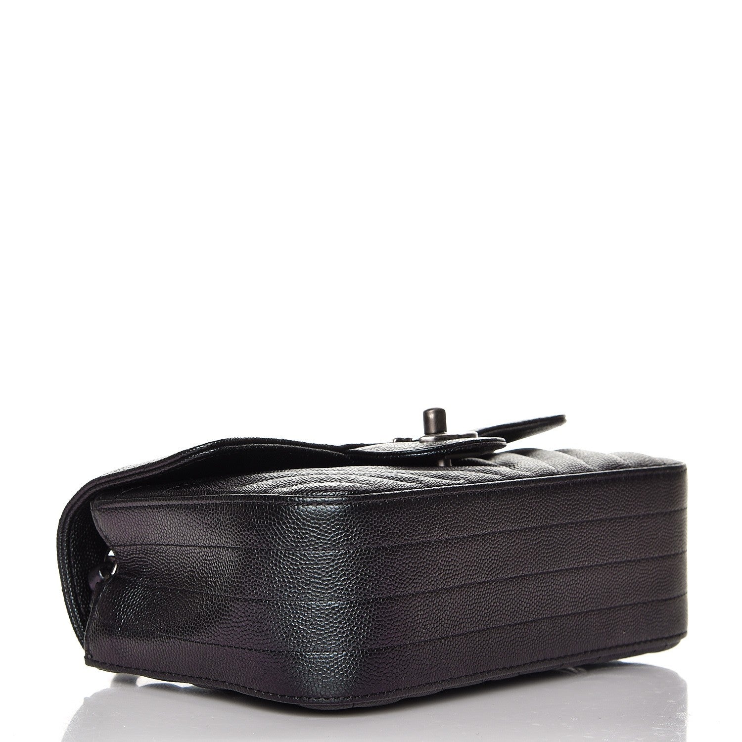 Chanel Metallic Caviar Chevron Quilted Mini Rectangular Flap Black 4 of 9