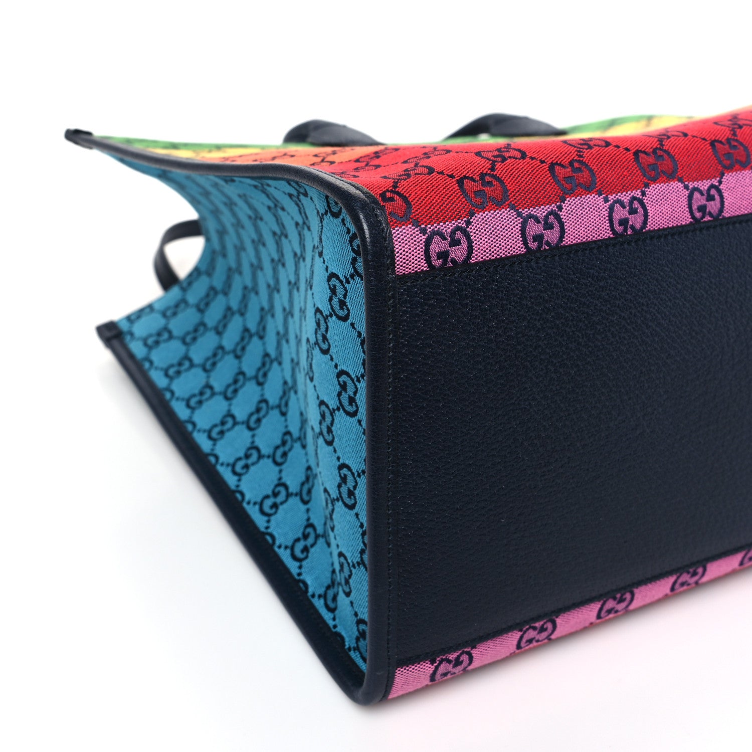 Gucci Monogram Multicolor Textured Dollar Calfskin Medium Retro Interlocking G Tote Bag Blue Rainbow Light Blue 8 of 10
