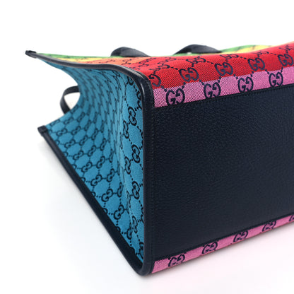 Gucci Monogram Multicolor Textured Dollar Calfskin Medium Retro Interlocking G Tote Bag Blue Rainbow Light Blue 8 of 10