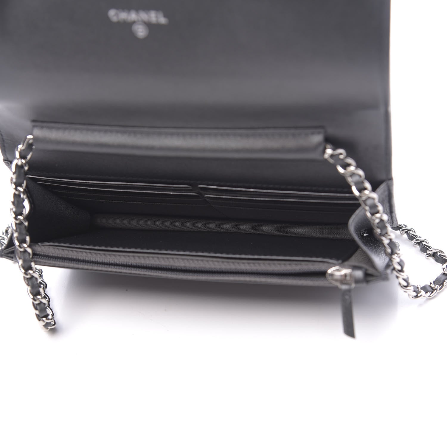 Chanel Goatskin Camellia Embossed Wallet On Chain WOC Grey 5 of 14