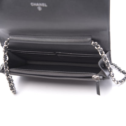 Chanel Goatskin Camellia Embossed Wallet On Chain WOC Grey 5 of 14