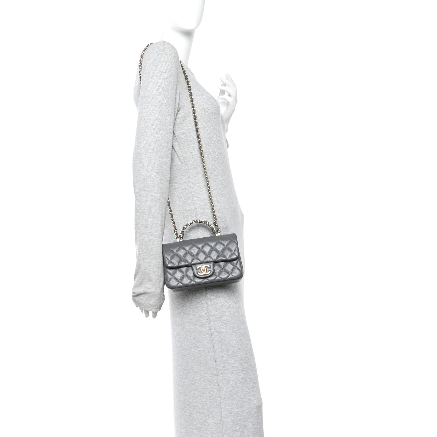 Caviar Quilted Mini Handy CC Flap Grey