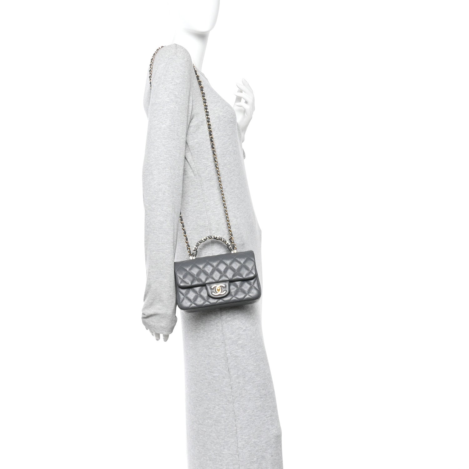 Chanel Caviar Quilted Mini Handy CC Flap Grey 2 of 11