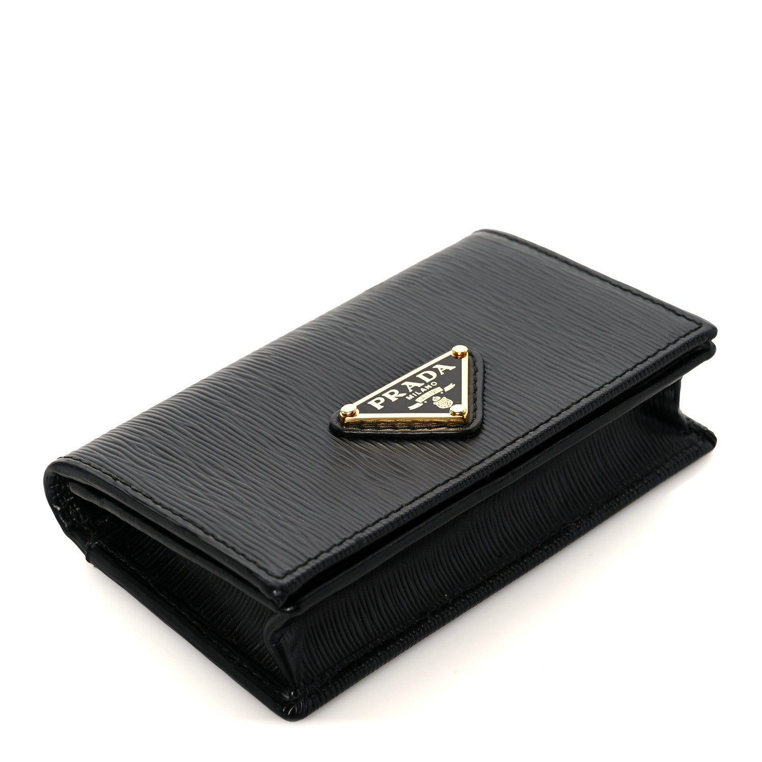 Prada Vitello Move Triangle Logo Card Holder Black 1813808