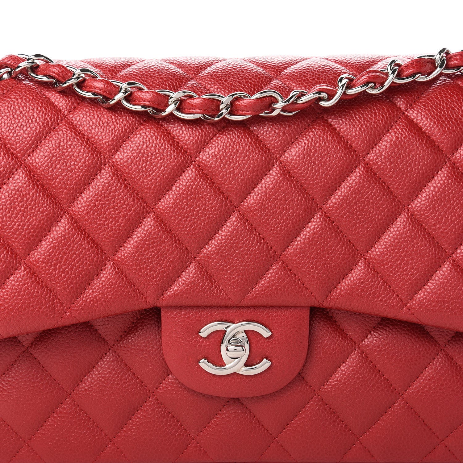 Chanel Iridescent Caviar Quilted Jumbo Double Flap Red 10 of 10